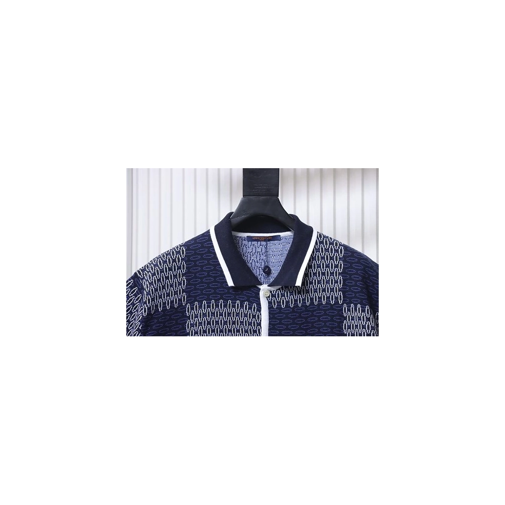 Louis Vuitton Short-Sleeve Jacquard Knit Cardigan (Checkerboard Pattern),Louis Vuitton T-Shirts,T-Shirts,CLOTHES