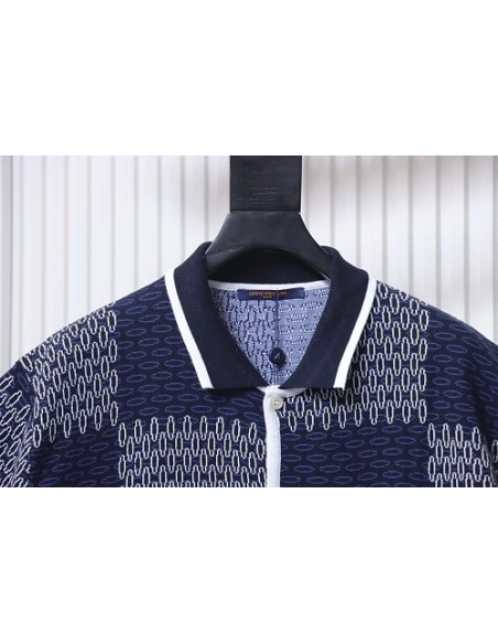 Louis Vuitton Short-Sleeve Jacquard Knit Cardigan (Checkerboard Pattern),Louis Vuitton T-Shirts,T-Shirts,CLOTHES