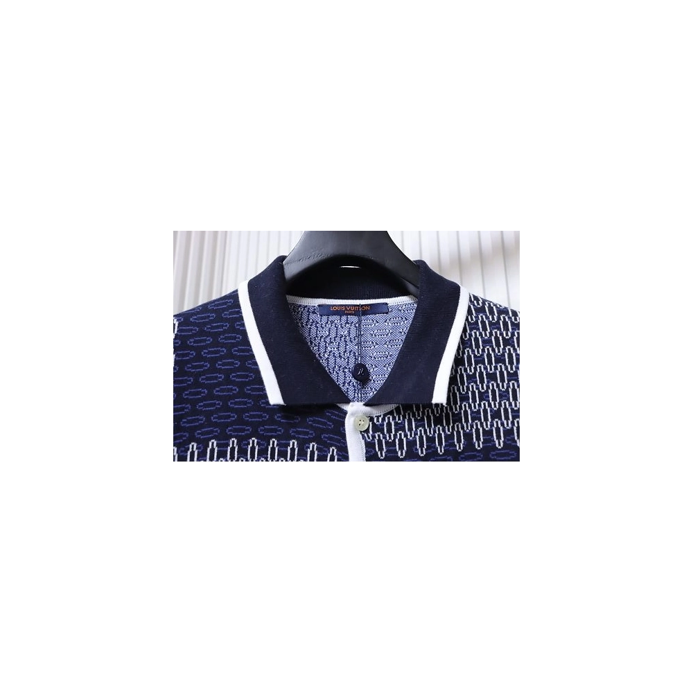 Louis Vuitton Short-Sleeve Jacquard Knit Cardigan (Checkerboard Pattern),Louis Vuitton T-Shirts,T-Shirts,CLOTHES