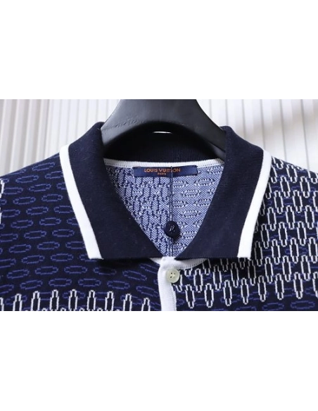 Louis Vuitton Short-Sleeve Jacquard Knit Cardigan (Checkerboard Pattern),Louis Vuitton T-Shirts,T-Shirts,CLOTHES