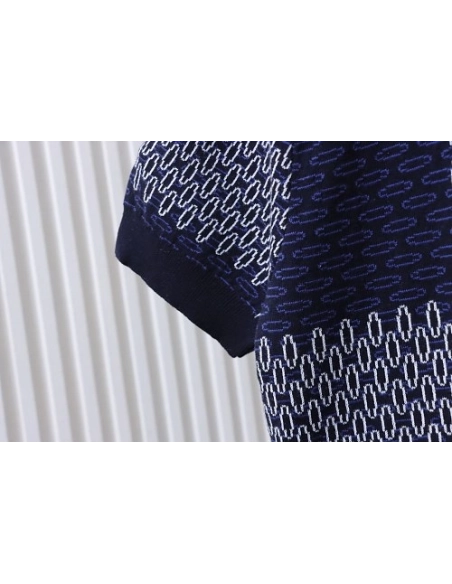 Louis Vuitton Short-Sleeve Jacquard Knit Cardigan (Checkerboard Pattern),Louis Vuitton T-Shirts,T-Shirts,CLOTHES