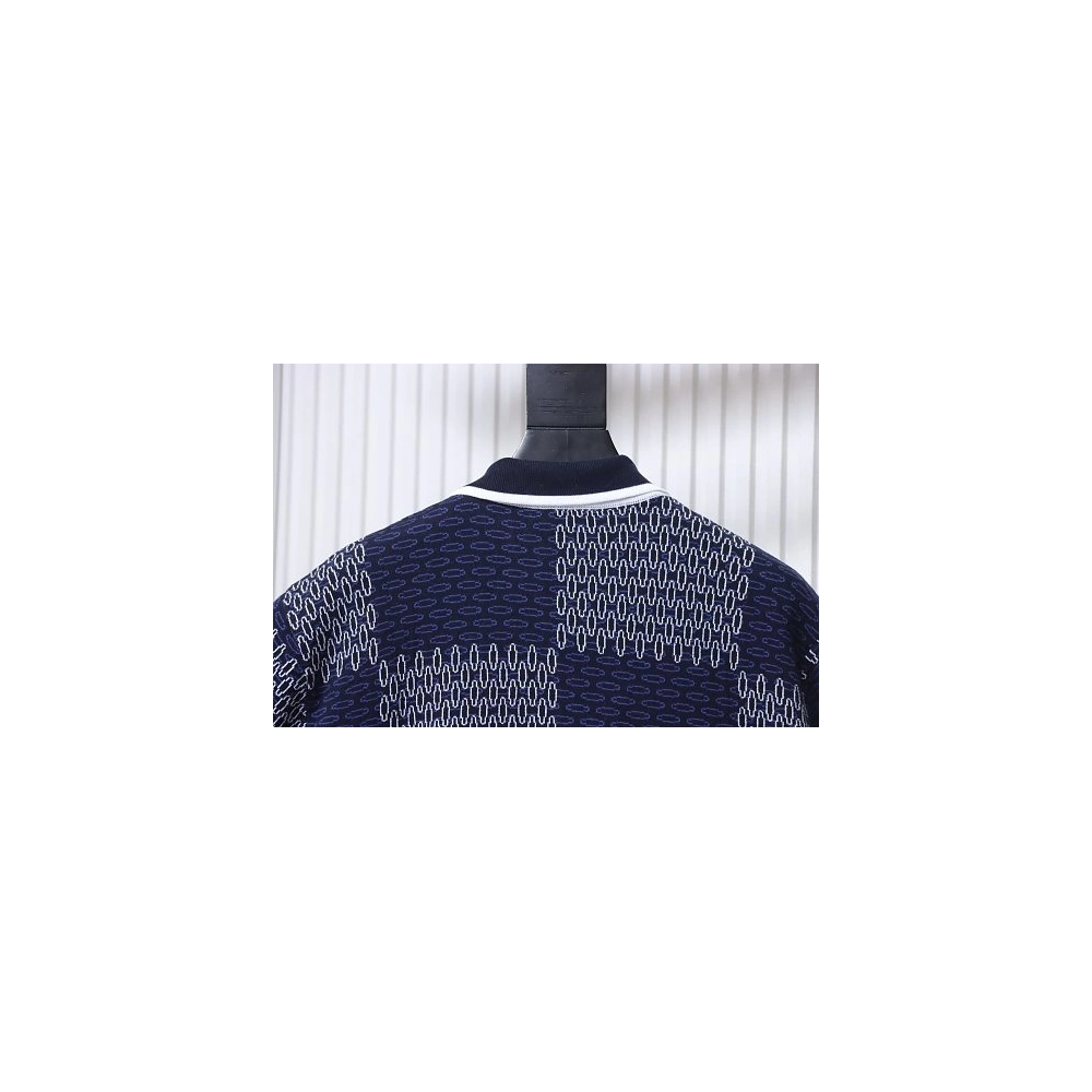 Louis Vuitton Short-Sleeve Jacquard Knit Cardigan (Checkerboard Pattern),Louis Vuitton T-Shirts,T-Shirts,CLOTHES