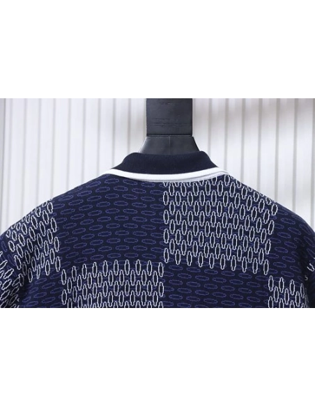 Louis Vuitton Short-Sleeve Jacquard Knit Cardigan (Checkerboard Pattern),Louis Vuitton T-Shirts,T-Shirts,CLOTHES