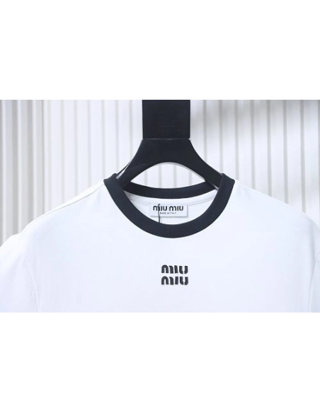 Miu Miu Black and White Color-Block T-shirt,Miu Miu T-shirts,T-Shirts,CLOTHES