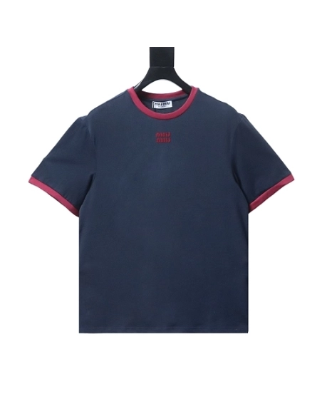 Miu Miu Blue and Red Color-Block T-Shirt,Miu Miu T-shirts,T-Shirts,CLOTHES