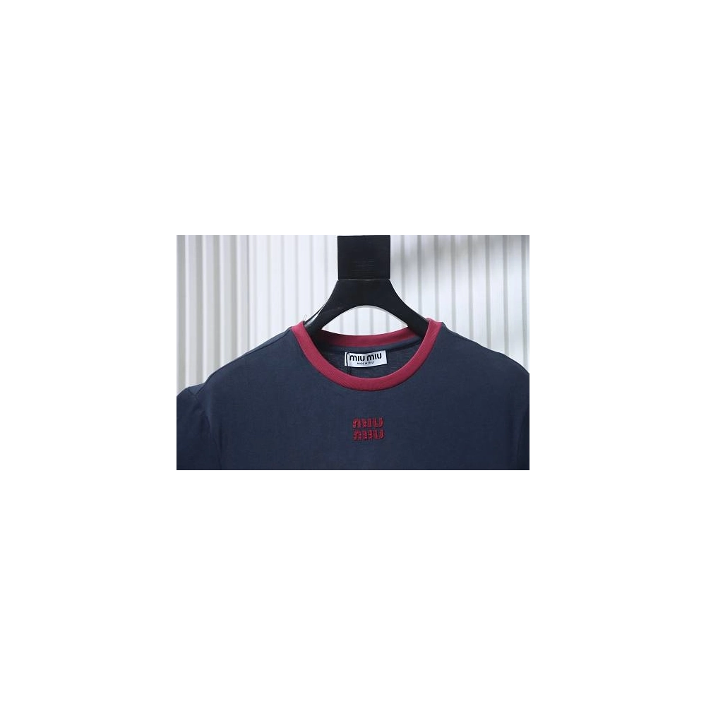 Miu Miu Blue and Red Color-Block T-Shirt,Miu Miu T-shirts,T-Shirts,CLOTHES