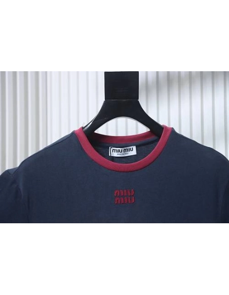 Miu Miu Blue and Red Color-Block T-Shirt,Miu Miu T-shirts,T-Shirts,CLOTHES