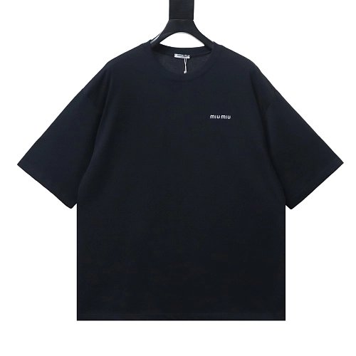 Miu Miu Embroidered Logo T-Shirt Black,Miu Miu T-shirts,T-Shirts,CLOTHES