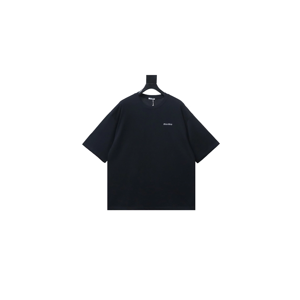 Miu Miu Embroidered Logo T-Shirt Black,Miu Miu T-shirts,T-Shirts,CLOTHES