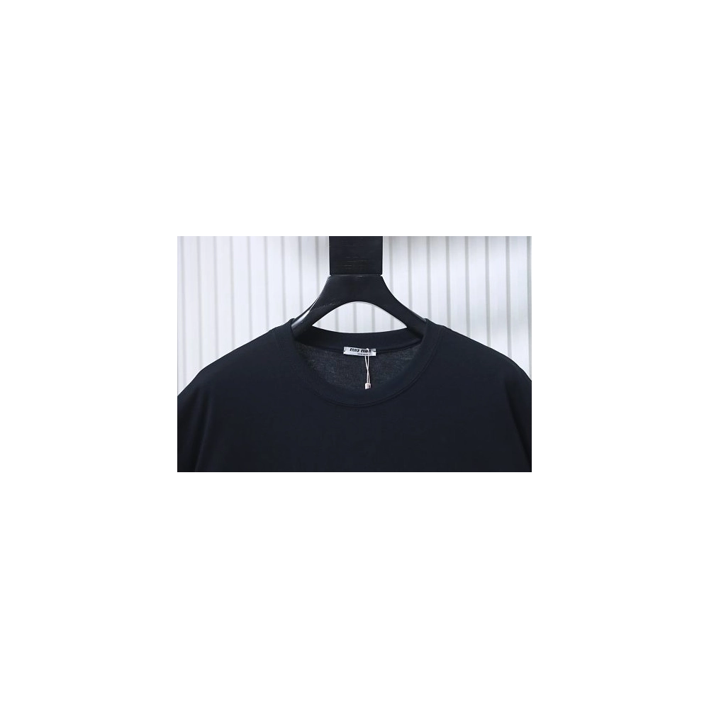 Miu Miu Embroidered Logo T-Shirt Black,Miu Miu T-shirts,T-Shirts,CLOTHES