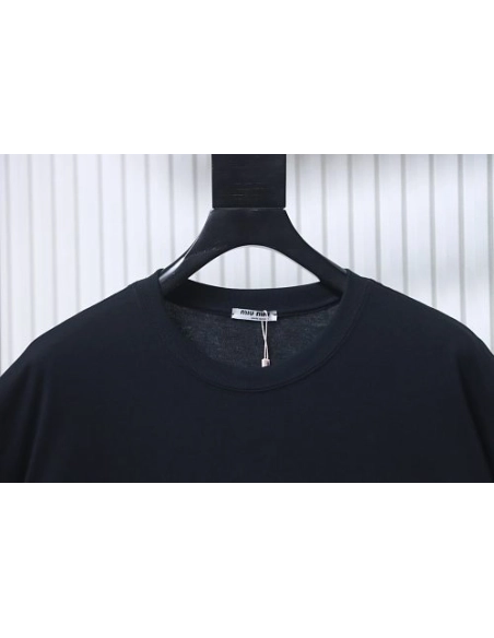 Miu Miu Embroidered Logo T-Shirt Black,Miu Miu T-shirts,T-Shirts,CLOTHES