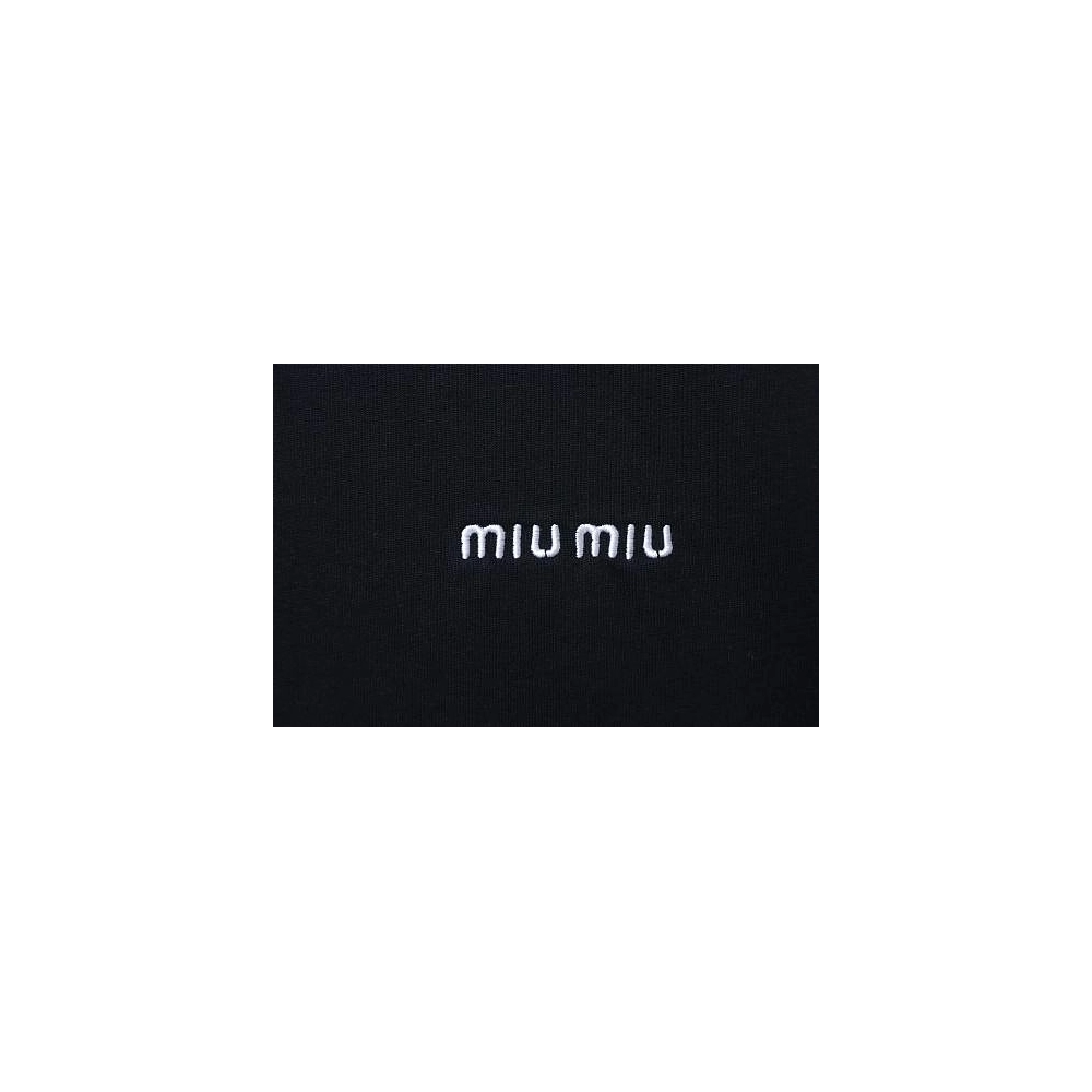 Miu Miu Embroidered Logo T-Shirt Black,Miu Miu T-shirts,T-Shirts,CLOTHES