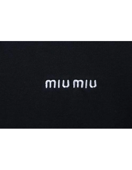 Miu Miu Embroidered Logo T-Shirt Black,Miu Miu T-shirts,T-Shirts,CLOTHES