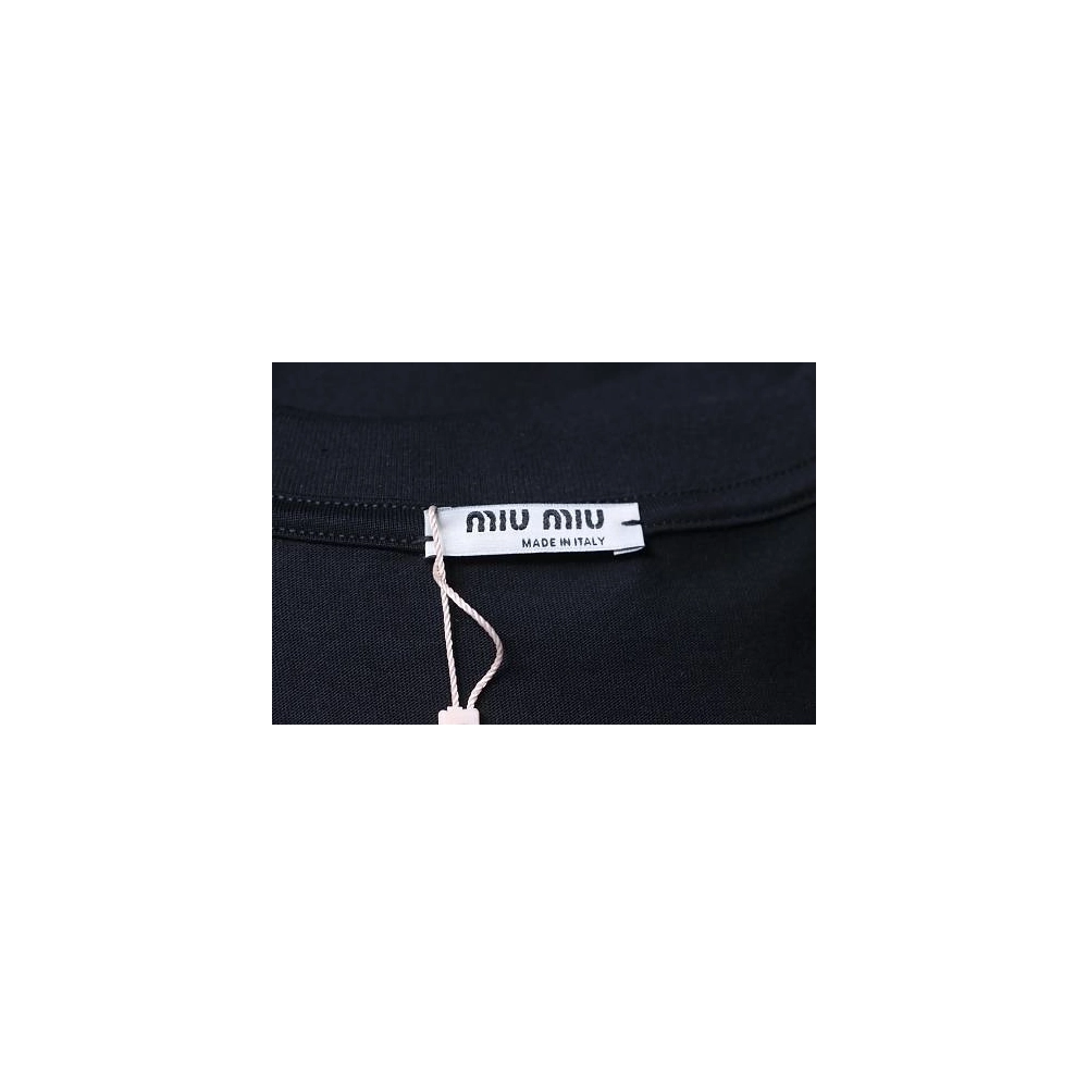 Miu Miu Embroidered Logo T-Shirt Black,Miu Miu T-shirts,T-Shirts,CLOTHES