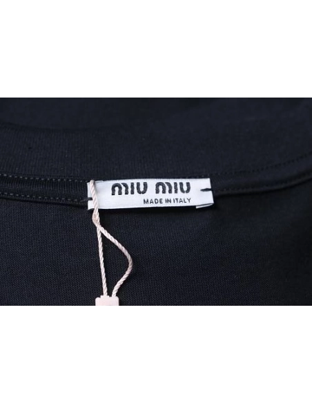 Miu Miu Embroidered Logo T-Shirt Black,Miu Miu T-shirts,T-Shirts,CLOTHES