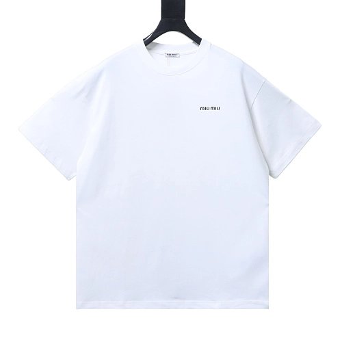 Miu Miu Embroidered Logo T-Shirt White,Miu Miu T-shirts,T-Shirts,CLOTHES