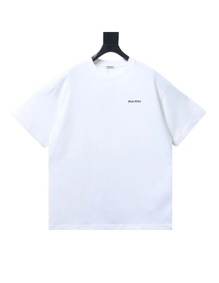 Miu Miu Embroidered Logo T-Shirt White,Miu Miu T-shirts,T-Shirts,CLOTHES