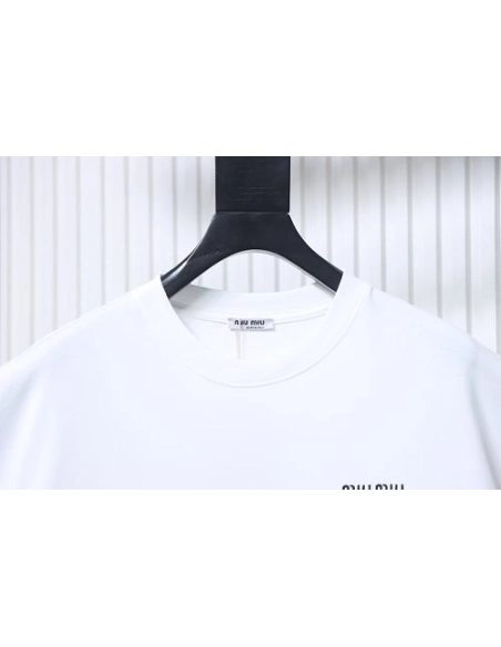 Miu Miu Embroidered Logo T-Shirt White,Miu Miu T-shirts,T-Shirts,CLOTHES