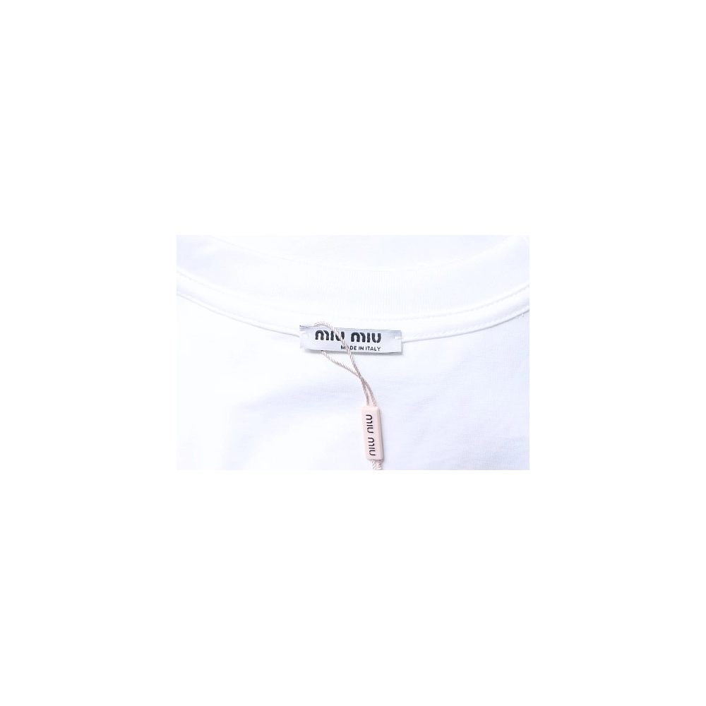 Miu Miu Embroidered Logo T-Shirt White,Miu Miu T-shirts,T-Shirts,CLOTHES