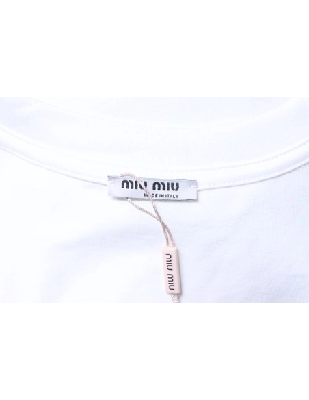 Miu Miu Embroidered Logo T-Shirt White,Miu Miu T-shirts,T-Shirts,CLOTHES