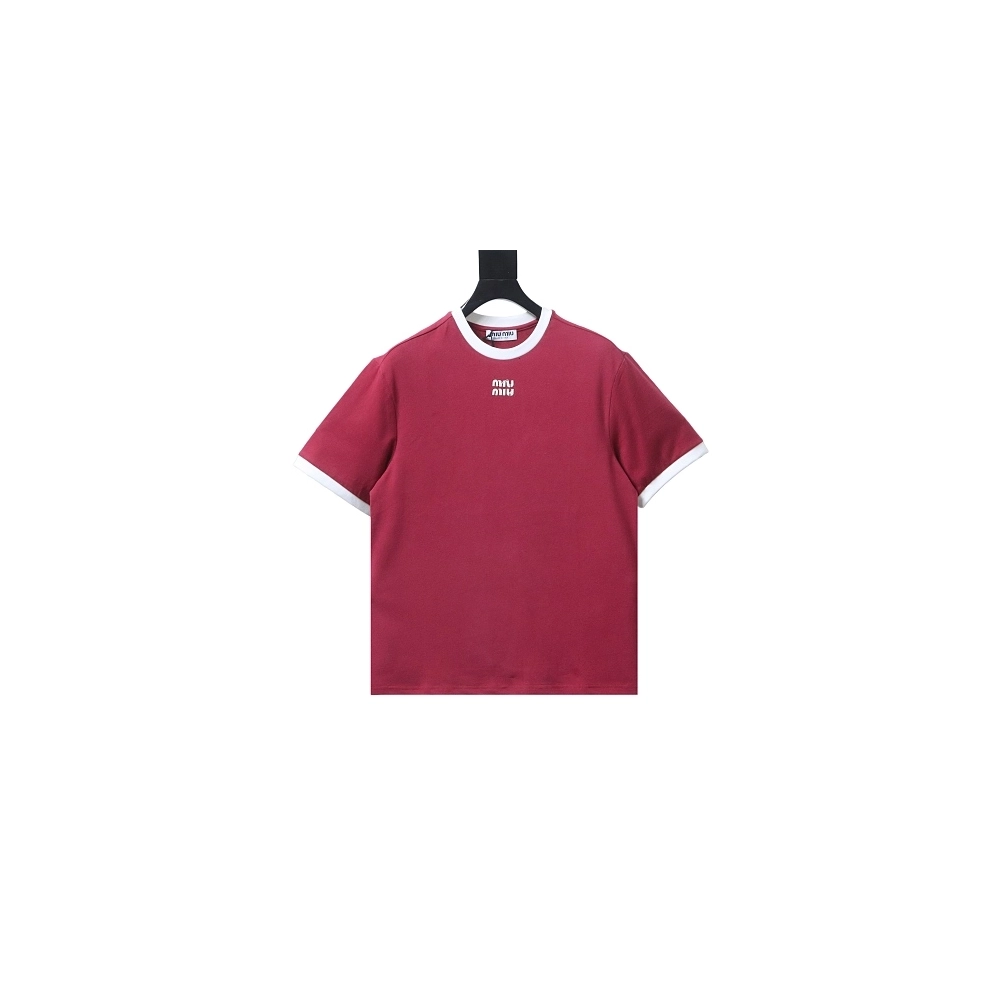 Miu Miu Red and White Color-Block T-shirt,Miu Miu T-shirts,T-Shirts,CLOTHES