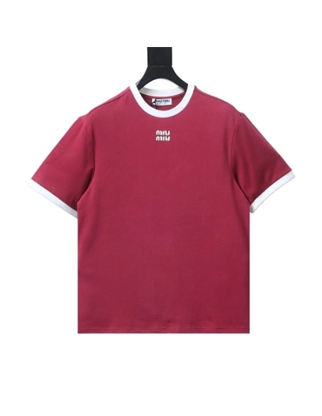 Miu Miu Red and White Color-Block T-shirt,Miu Miu T-shirts,T-Shirts,CLOTHES