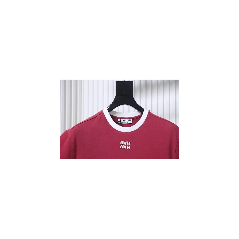 Miu Miu Red and White Color-Block T-shirt,Miu Miu T-shirts,T-Shirts,CLOTHES
