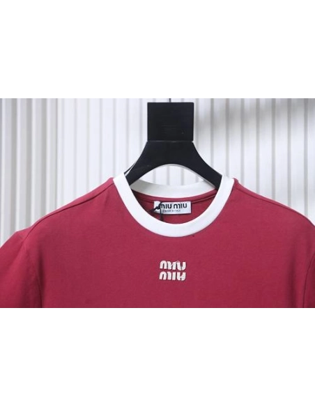 Miu Miu Red and White Color-Block T-shirt,Miu Miu T-shirts,T-Shirts,CLOTHES
