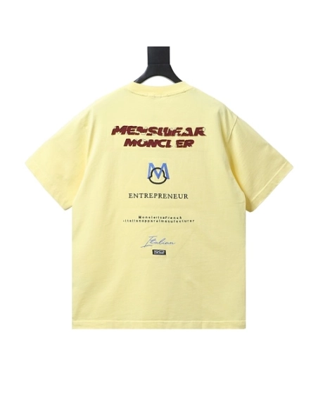 Moncler Applique and Embroidered T-shirt Yellow,Moncler T-Shirts,T-Shirts,CLOTHES