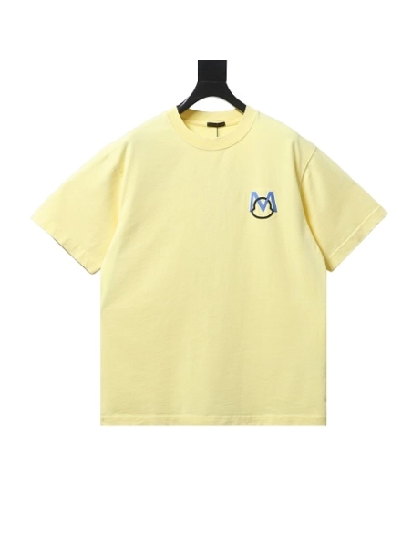 Moncler Applique and Embroidered T-shirt Yellow,Moncler T-Shirts,T-Shirts,CLOTHES