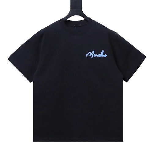 Moncler M-Embroidered Letter T-Shirt Black,Moncler T-Shirts,T-Shirts,CLOTHES