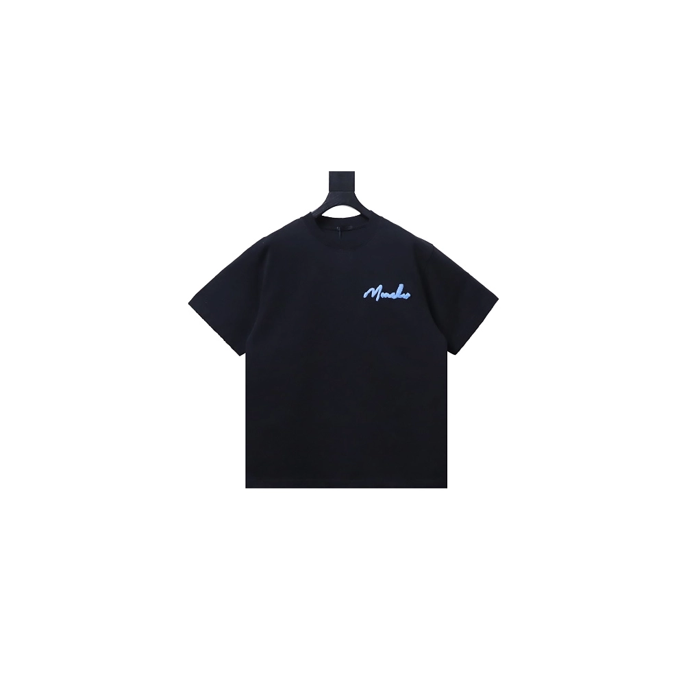 Moncler M-Embroidered Letter T-Shirt Black,Moncler T-Shirts,T-Shirts,CLOTHES