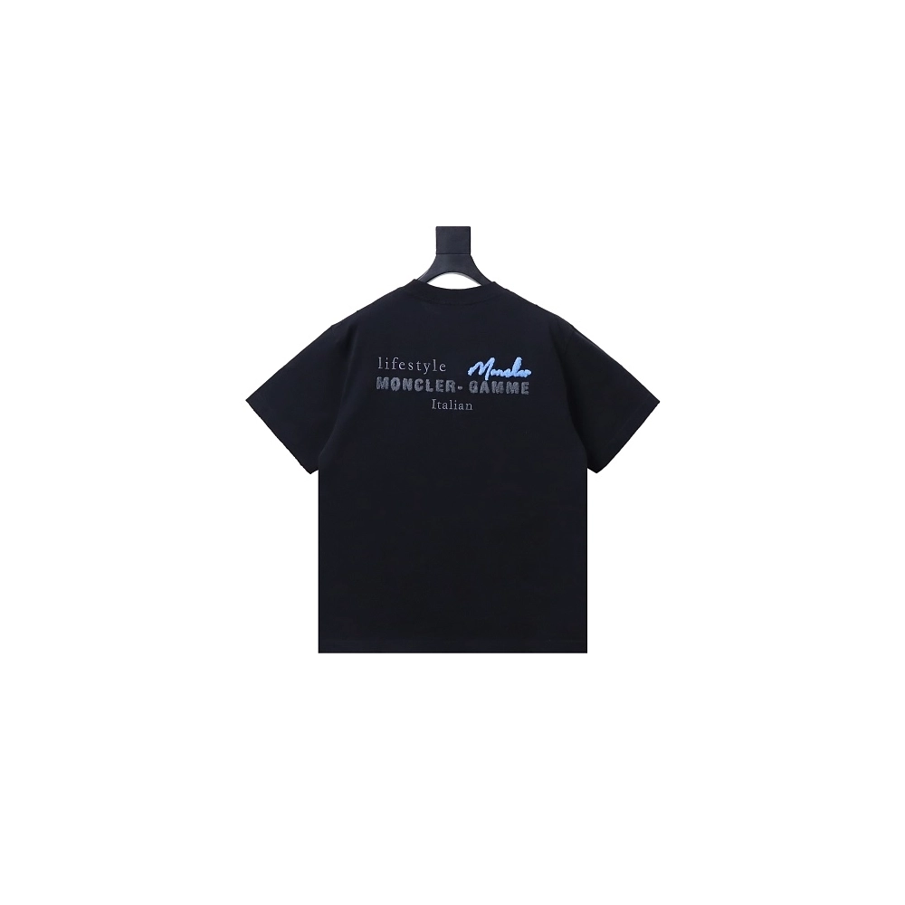 Moncler M-Embroidered Letter T-Shirt Black,Moncler T-Shirts,T-Shirts,CLOTHES