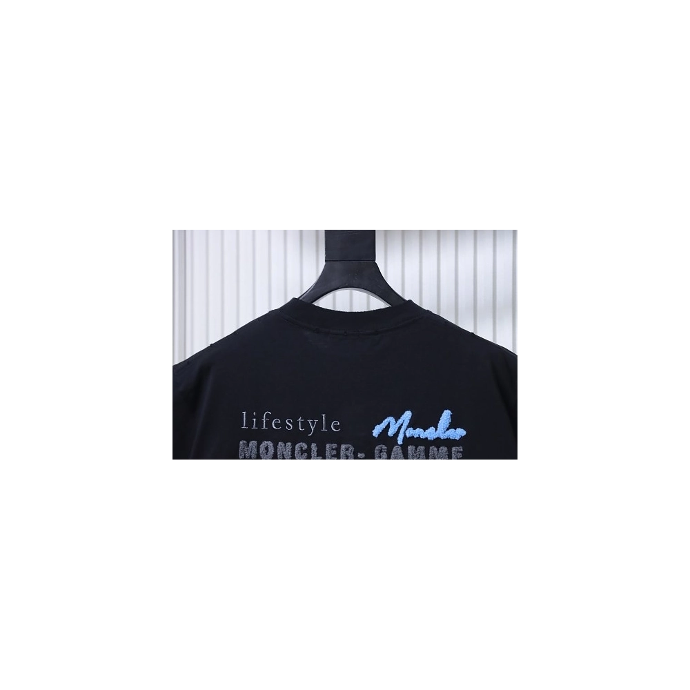 Moncler M-Embroidered Letter T-Shirt Black,Moncler T-Shirts,T-Shirts,CLOTHES