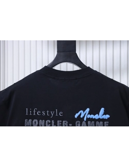Moncler M-Embroidered Letter T-Shirt Black,Moncler T-Shirts,T-Shirts,CLOTHES