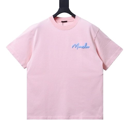 Moncler M-Embroidered Letter T-Shirt Pink,Moncler T-Shirts,T-Shirts,CLOTHES