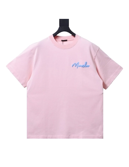 Moncler M-Embroidered Letter T-Shirt Pink,Moncler T-Shirts,T-Shirts,CLOTHES