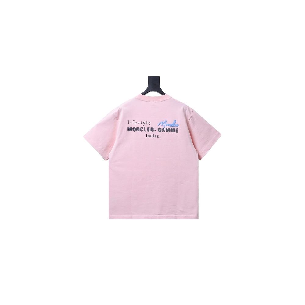 Moncler M-Embroidered Letter T-Shirt Pink,Moncler T-Shirts,T-Shirts,CLOTHES