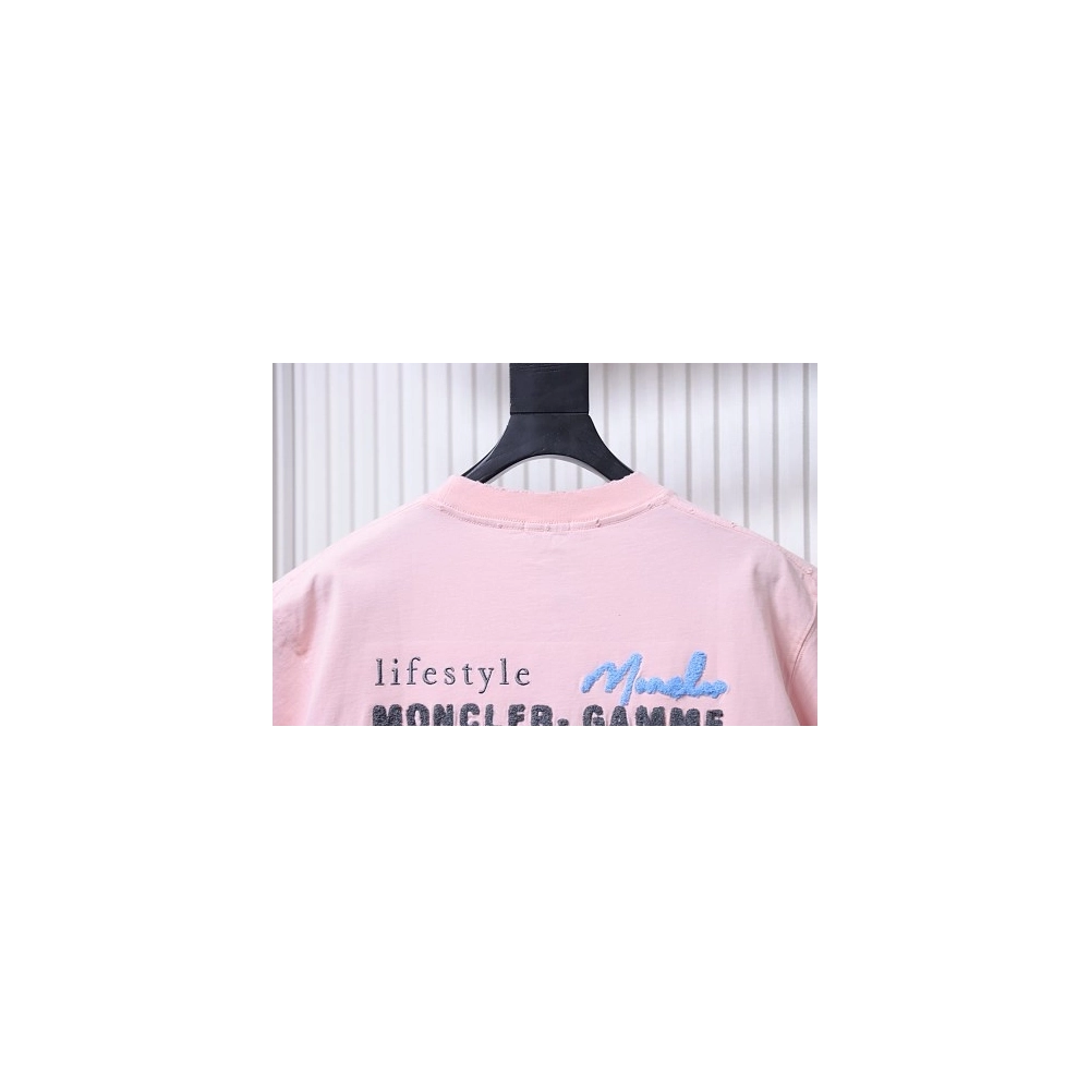 Moncler M-Embroidered Letter T-Shirt Pink,Moncler T-Shirts,T-Shirts,CLOTHES