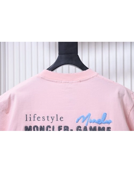 Moncler M-Embroidered Letter T-Shirt Pink,Moncler T-Shirts,T-Shirts,CLOTHES