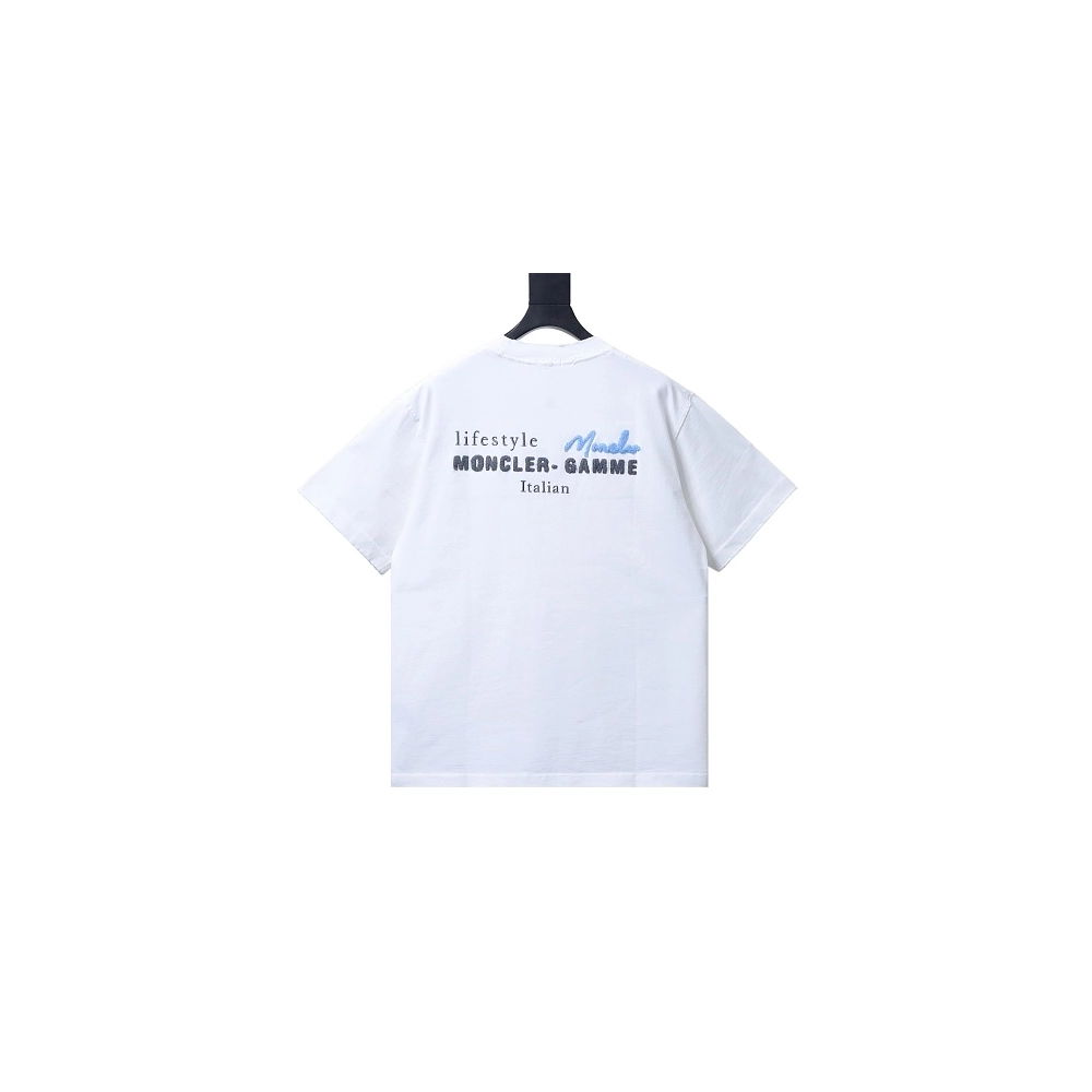 Moncler M-Embroidered Letter T-Shirt White,Moncler T-Shirts,T-Shirts,CLOTHES