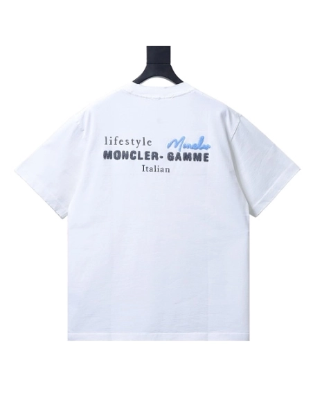 Moncler M-Embroidered Letter T-Shirt White,Moncler T-Shirts,T-Shirts,CLOTHES