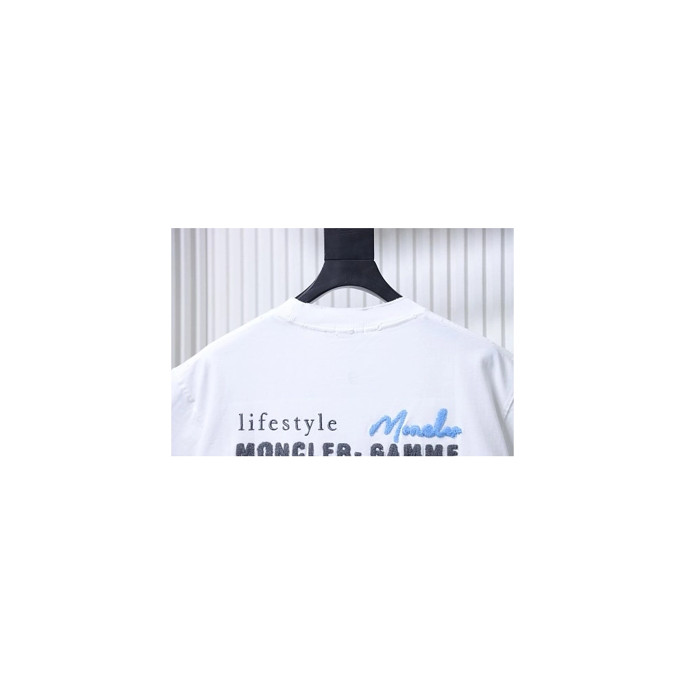 Moncler M-Embroidered Letter T-Shirt White,Moncler T-Shirts,T-Shirts,CLOTHES