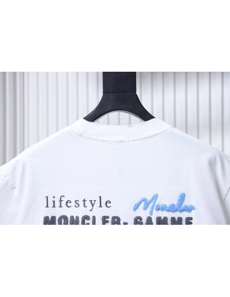 Moncler M-Embroidered Letter T-Shirt White,Moncler T-Shirts,T-Shirts,CLOTHES