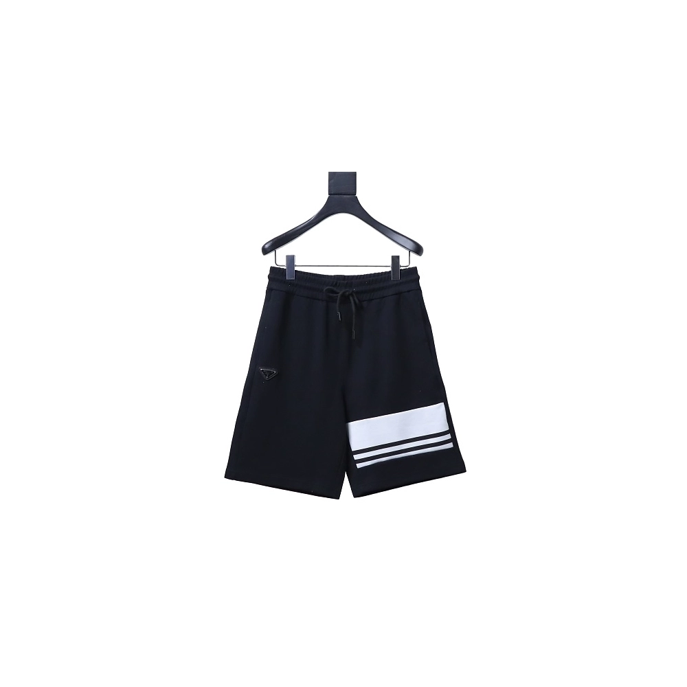 Prada Black Shorts with Striped Hem,Prada Shorts,Shorts,CLOTHES