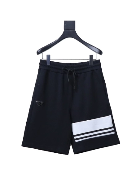 Prada Black Shorts with Striped Hem,Prada Shorts,Shorts,CLOTHES