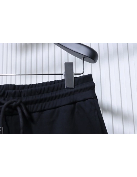 Prada Black Shorts with Striped Hem,Prada Shorts,Shorts,CLOTHES