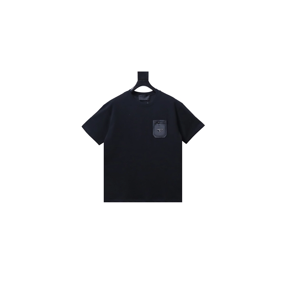 Prada Genuine Leather Black Pocket T-shirt Black,Prada T-shirts,T-Shirts,CLOTHES
