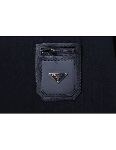 Prada Genuine Leather Black Pocket T-shirt Black,Prada T-shirts,T-Shirts,CLOTHES