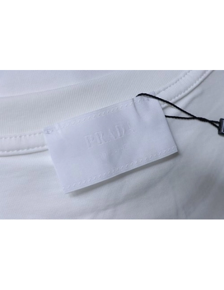 Prada Genuine Leather Black Pocket T-shirt White,Prada T-shirts,T-Shirts,CLOTHES